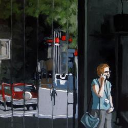 Busy Day Call - figurative city painting