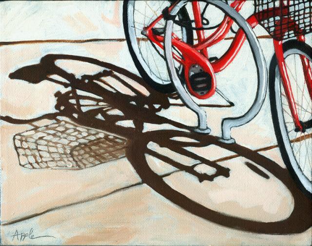 Empty Basket - bicycle shopping day oil painting