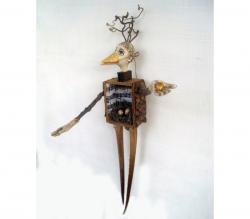 Prosperity - Woodland Bird Figure mixed media wood art doll sculpture 