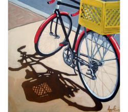 Red Bike Yellow Basket  bicycle art