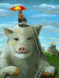 High on the Hog - surreal fantasy oil painting