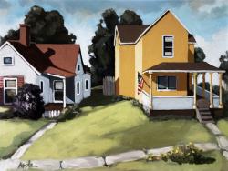 Hometown Neighbors - plein air oil painting urban scene