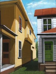 Green Door - City Houses realism oil painting