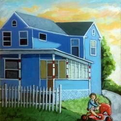Mary's House - Patriotic red, white,and Blue 50's house landscape painting