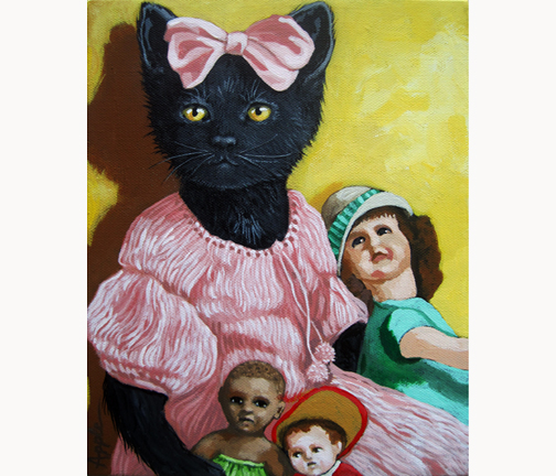 Missy - the dollmaker  black cat portrait animal art