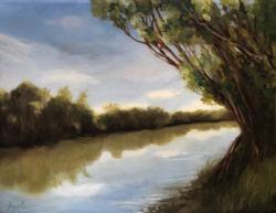 The River- impressionistic water landscape original oil painting