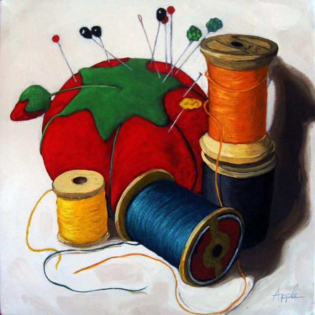 Sewing Memories realistic still life oil painting