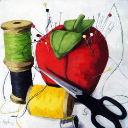 Pins & Needles sewing still life oil painting