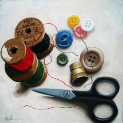 Sewing Thread & Scissors still life realistic painting