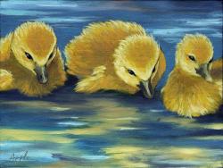Three Little Ducklings - animal oil painting