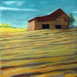 The Old Barn - farm landscape oil painting