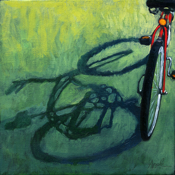 Red & Green - Bicycle shadows oil painting